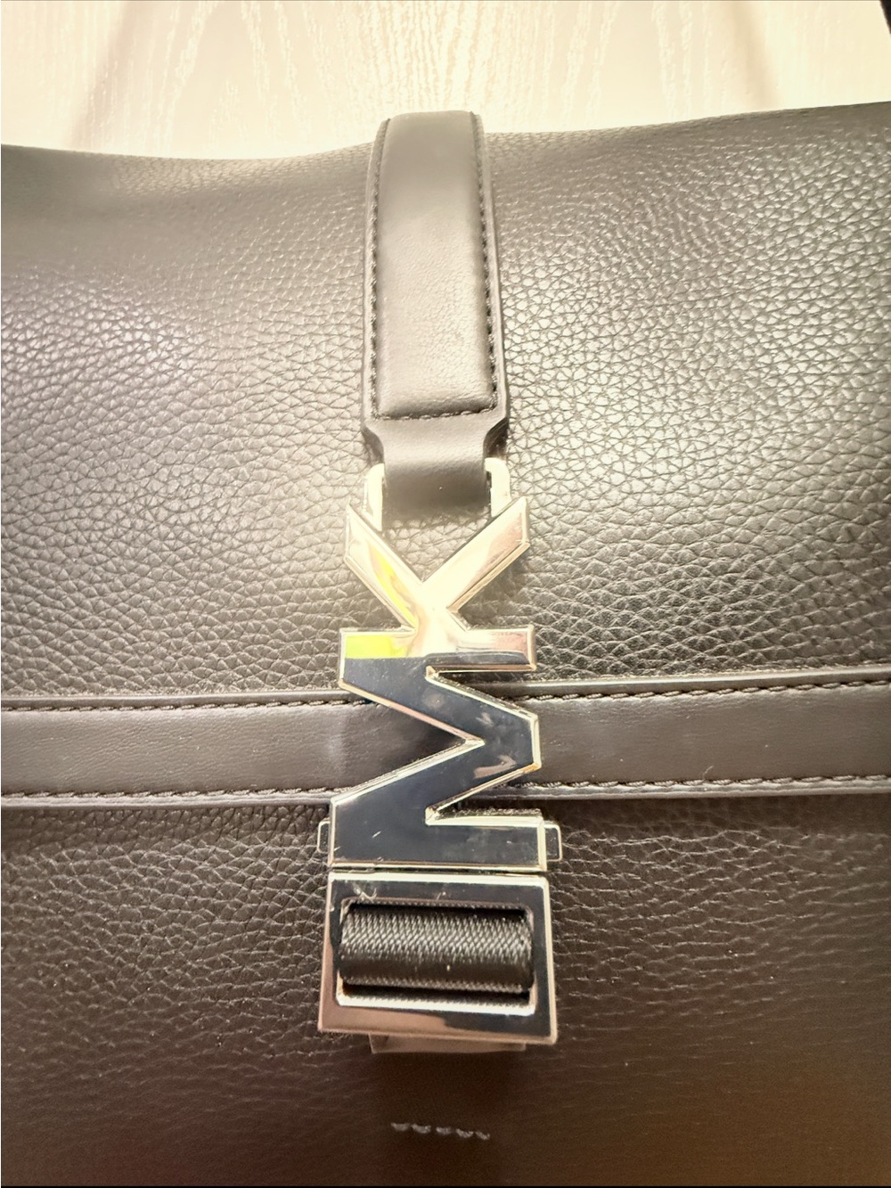 Michael Kors Black Leather Laptop Bag with MK Logo Hardware